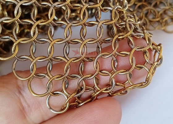 Rèm lưới vòng thép không gỉ màu vàng 0,8x7mm để phân chia không gian và trang trí kiến ​​trúc