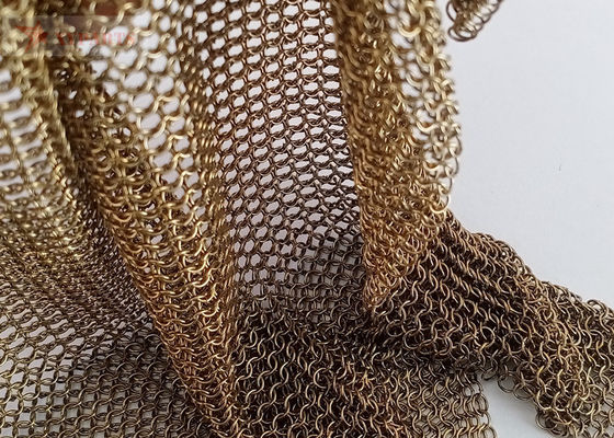 Rèm lưới Chainmail màu đồng thau Trang trí không gian nội thất 0,53MM 3,81MM