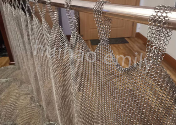 Tab Top Type 7mm Metal Ring Mesh rèm thép không gỉ 316L